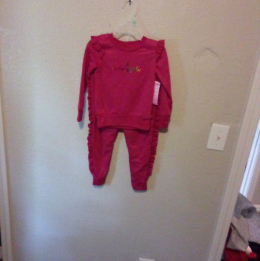 Pink terry 2pc ruffle set